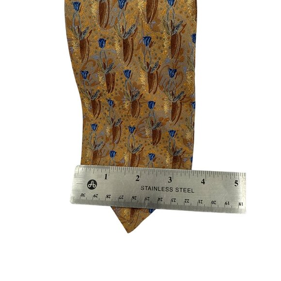 Seven Fold Handsewn Finest Silk Tie With Floral Pattern In Brown & Blue - Picture 3 of 5